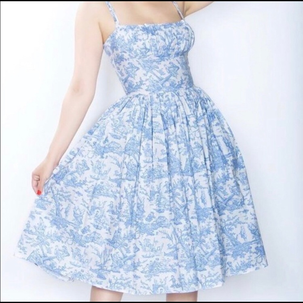 RARE NWOT Bernie Dexter Blue Toile Paris Dress